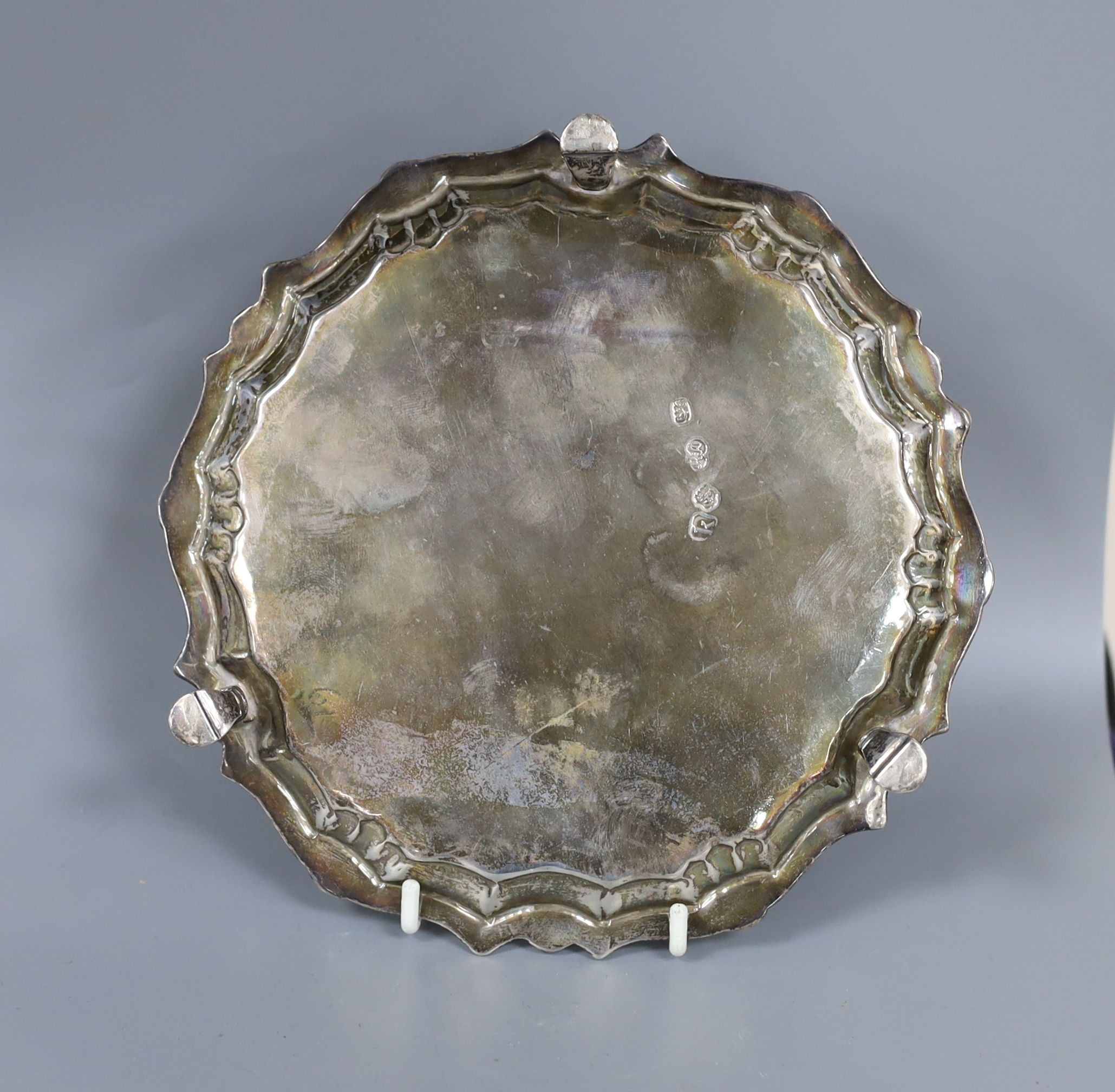 A George II silver waiter, with shell border, Richard Abercrombie, London, 1745, 19cm, 9oz.